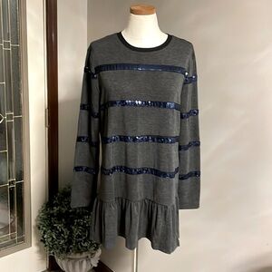 English Factory relaxed fit sequins stripe Mini tunic dress peplum hem size Med